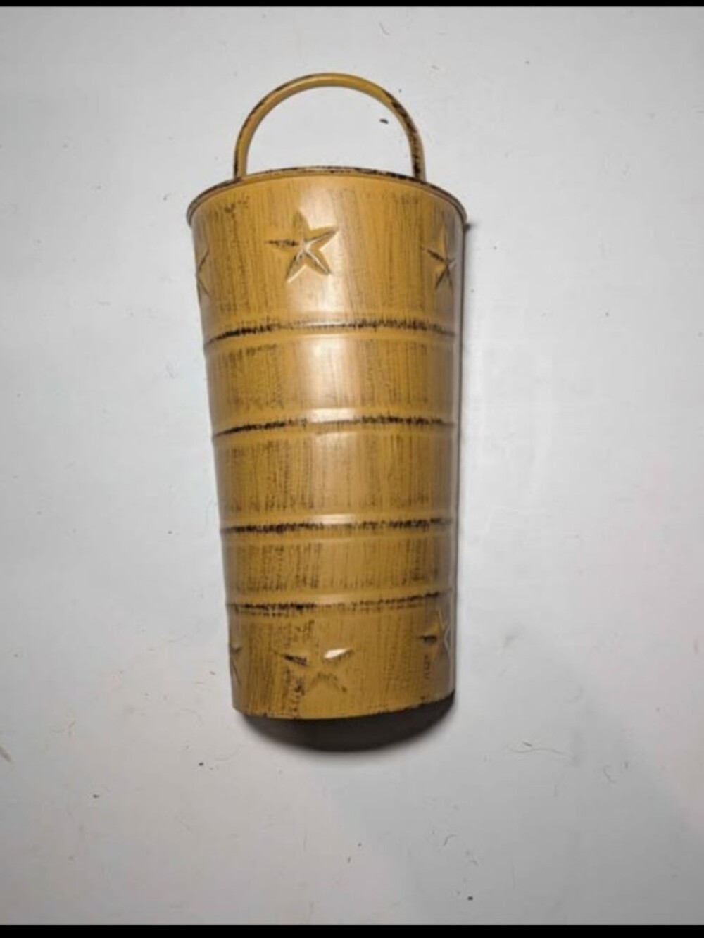 Distressed Yellow Metal Wall Pocket